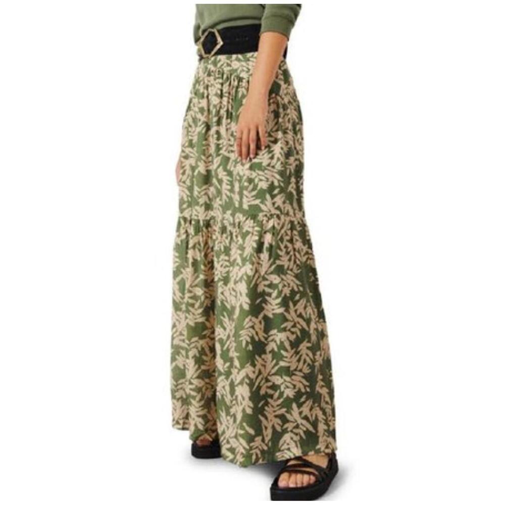 BA&SH green cream floral Tally botanical maxi skirt sz S